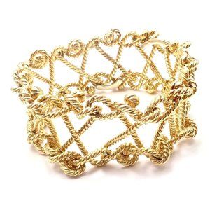 Rare! Authentic Verdura 18k Yellow Gold Twisted Rope Openwork Wide Link Bracelet